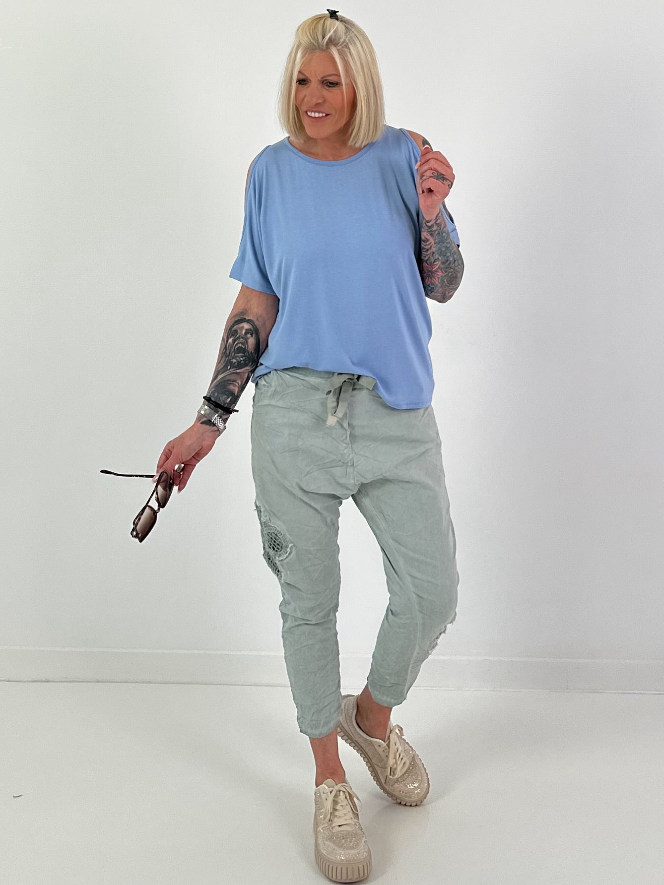 T-Shirt with cut-outs - light blue