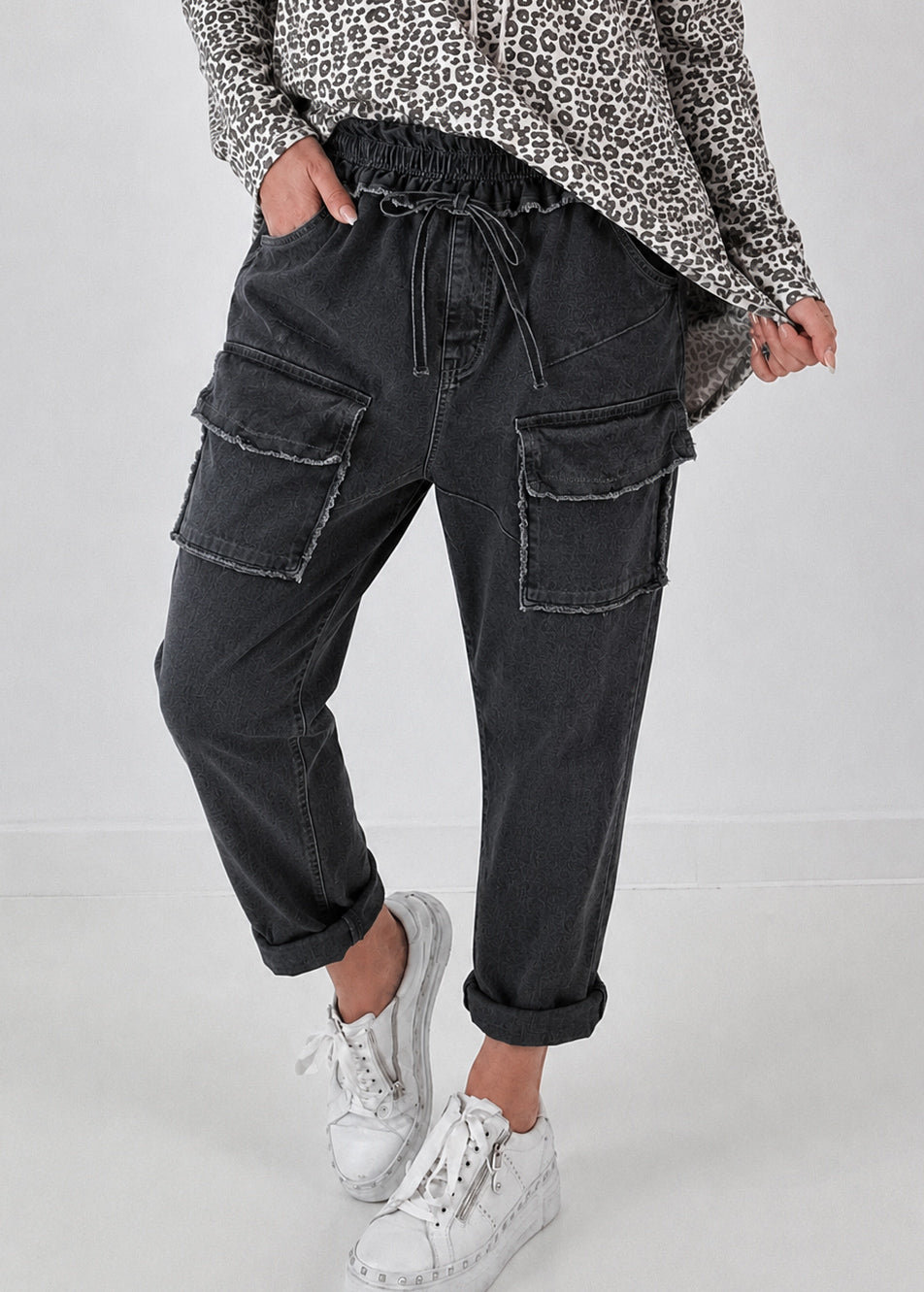 Jeans mit elastischem Bund und Patten - schwarz