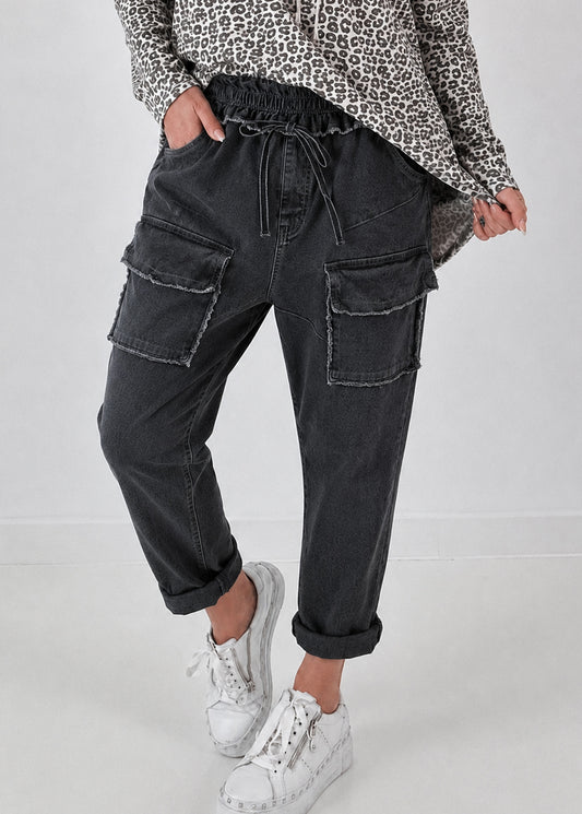 Jeans mit elastischem Bund und Patten - schwarz