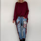 Jogg-Jeans im Used Look Love & Rock - denim-burgundi