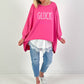 Oversized stonewashed Sweatshirt Modell "Glück..." - pink