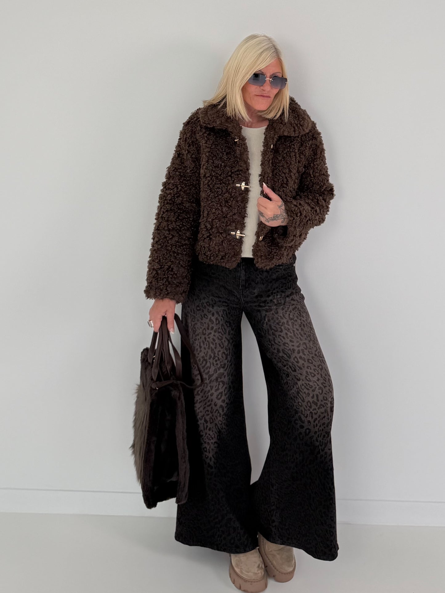 Jacke in kuscheliger Teddy-Curly-Optik - mokka