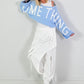 Cropped sweater model "Something" - lichtblauw-wit
