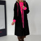 Coat with teddy curl look and neon accents - black
