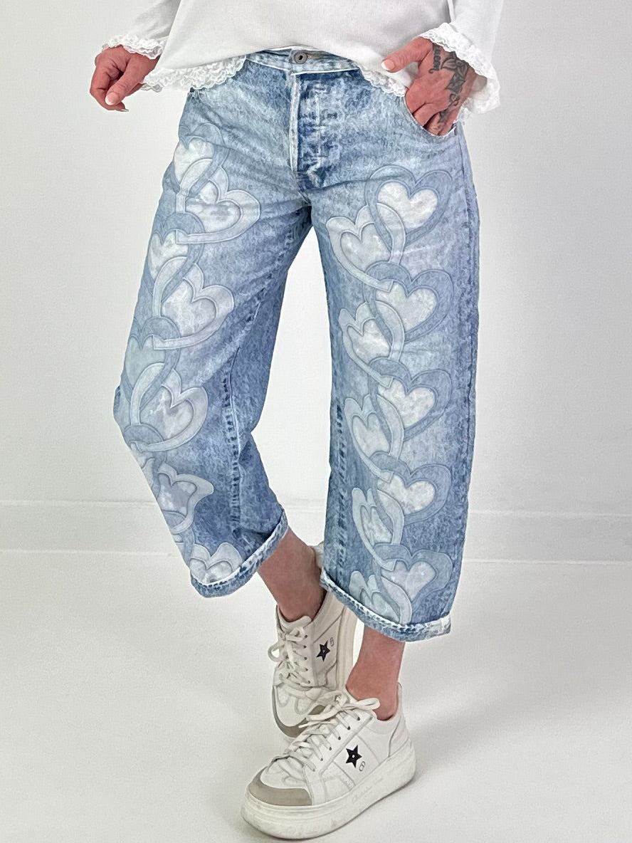 Culotte Jeans mit Herzen - denim
