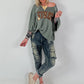 Strick Shirt mit Leo-Print - salbei