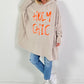 Oversized hoodie model "Holy Chic" - beige-neonoranje