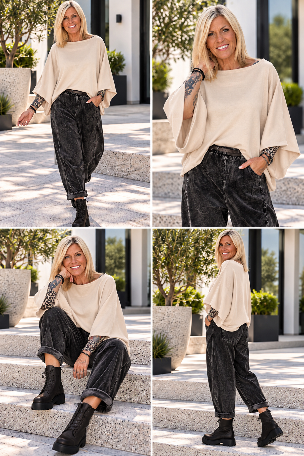 Sweater mit Turn-Up-Ärmeln - beige