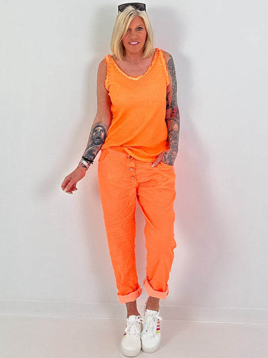 Top mit Nieten - neonorange