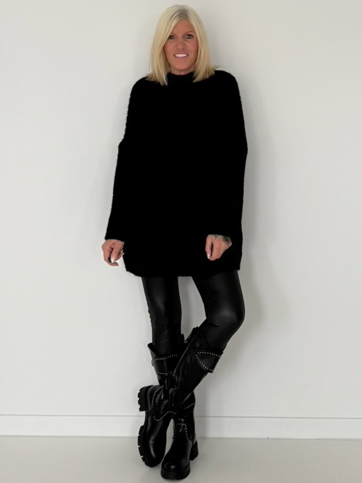 Rippstrickpullover - schwarz