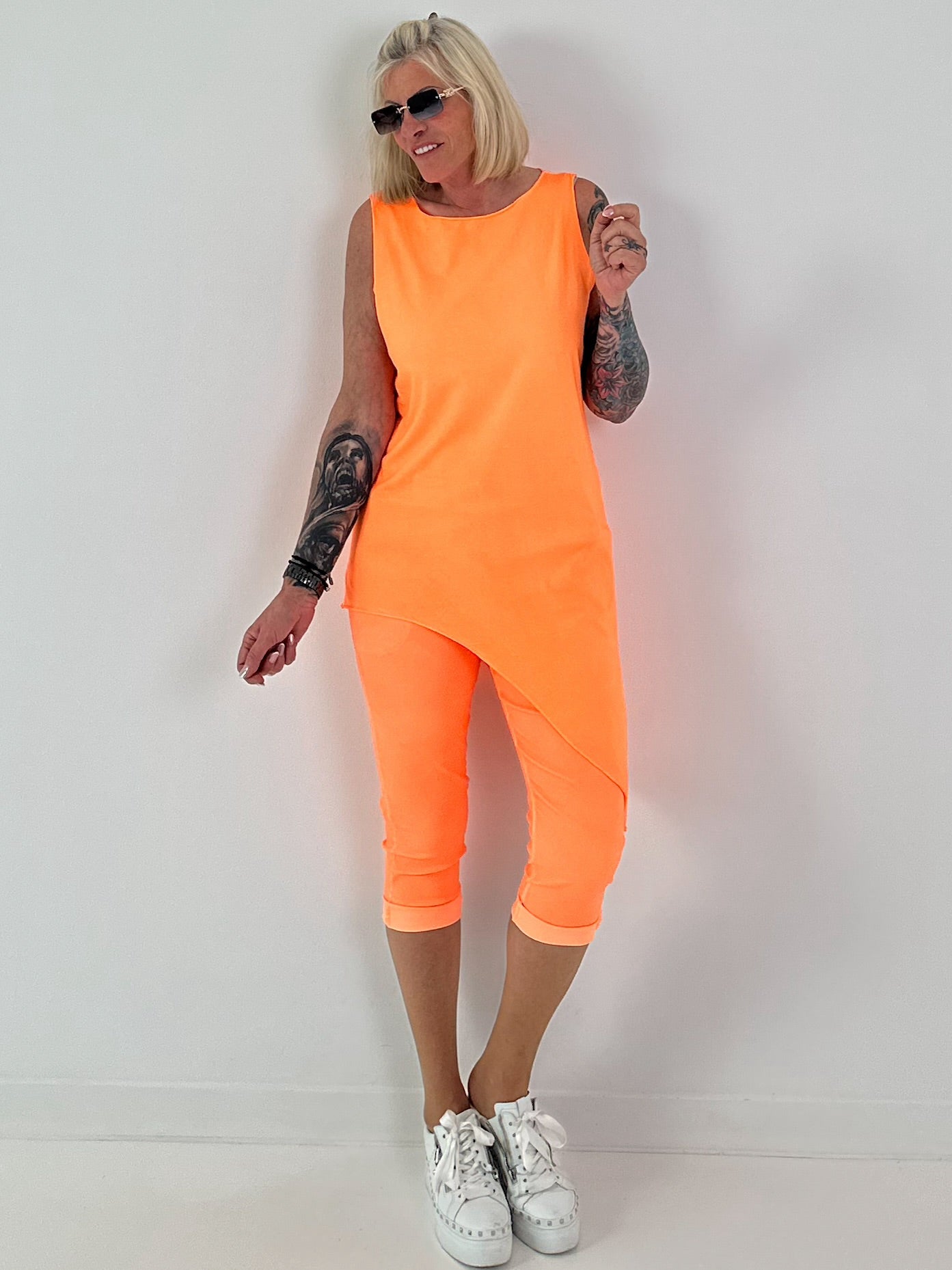 Capri Hose mit Bindeband - neonorange