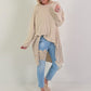 Oversized Long-Shirt mit seitlichen Spitzeneinsätzen - beige