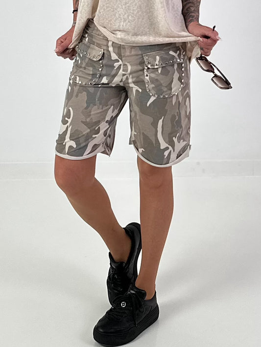 Sweat Shorts Camouflage with Studs - beige-multicoloured