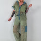 Ausgefallener Zweiteiler mit aufwendigen Denim Details- khaki