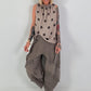 Polka dot top with ruffled collar - taupe-dark brown