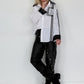 Hemdbluse mit Lederoptik-Elementen und Statement-Patch - weiss