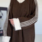 Oversized Long-Strickjacke mit Streifen - mokka-beige