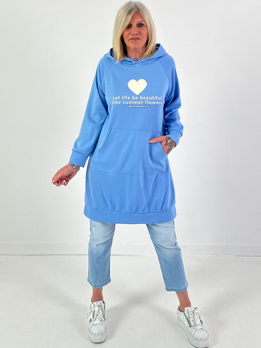 Long Hoodie/Kleid Modell "Let Life be beautiful" - hellblau