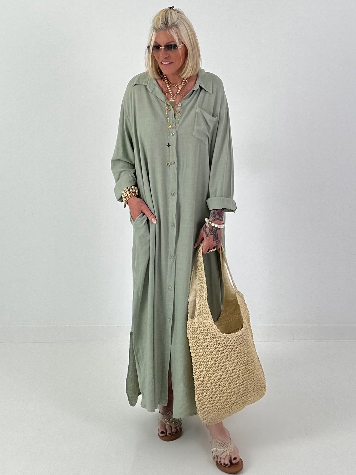 Linen dress - khaki