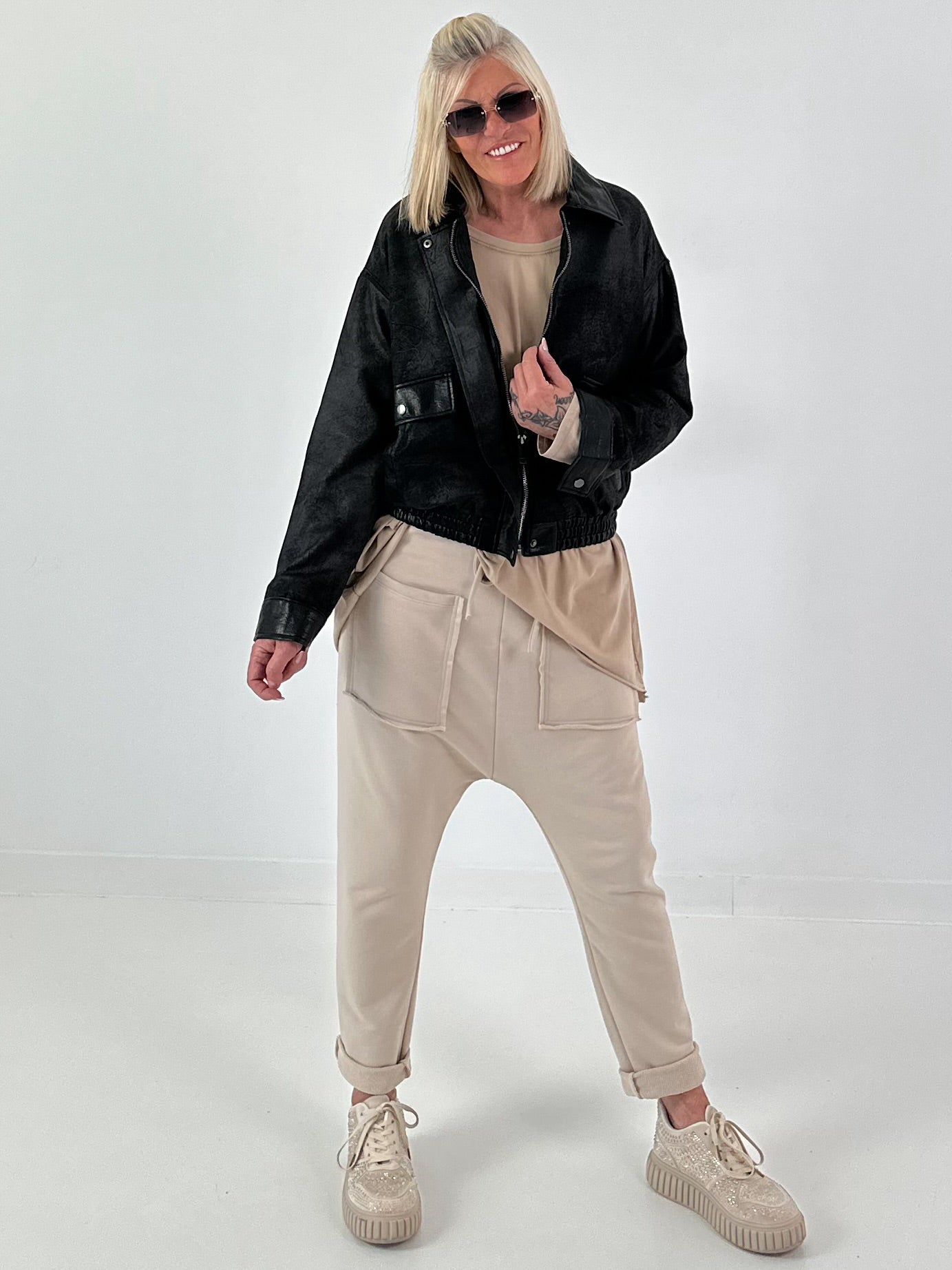 Vintage Blouson in leather look - black