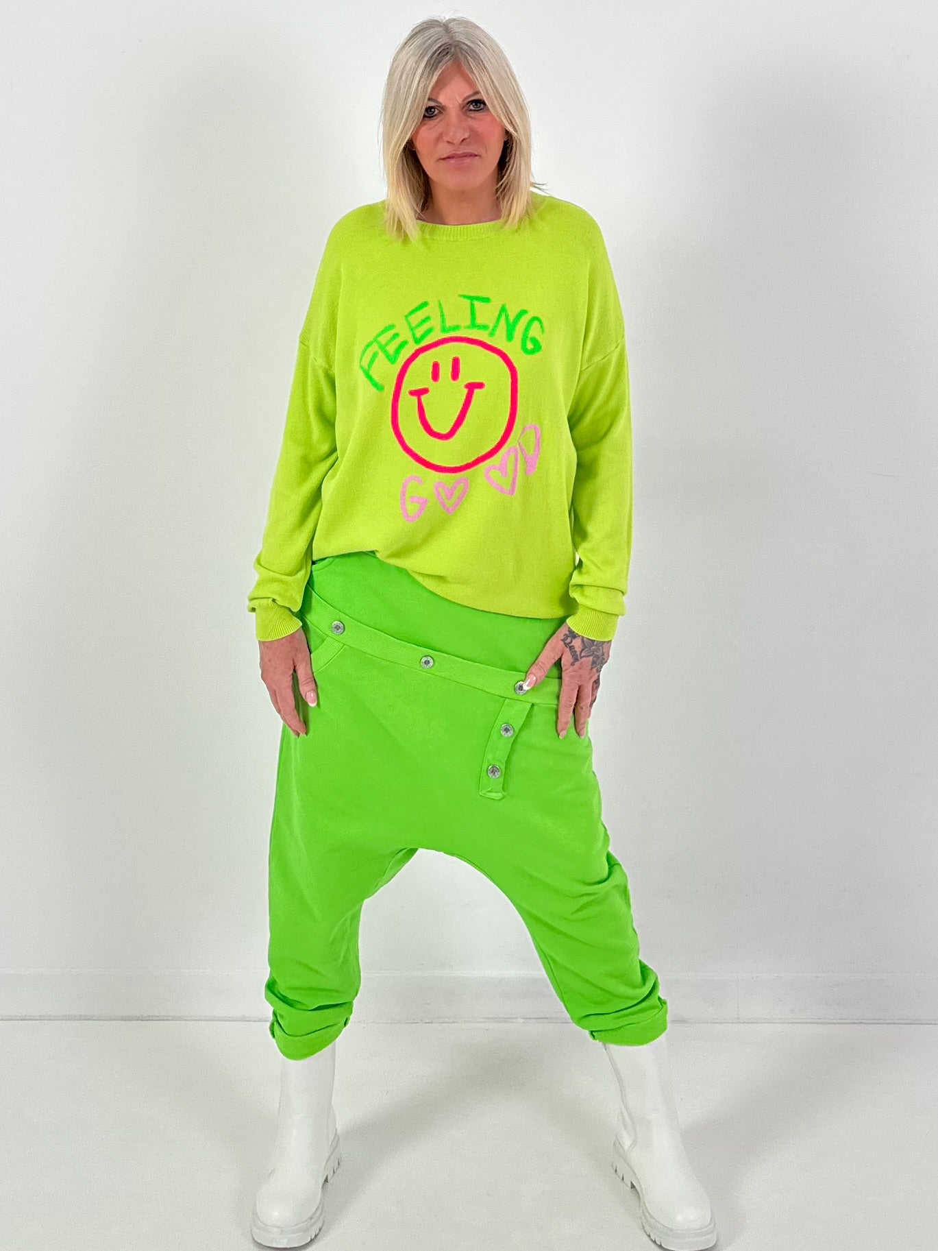 Strickpullover Modell "Feeling Good Vibes" - apfelgrün