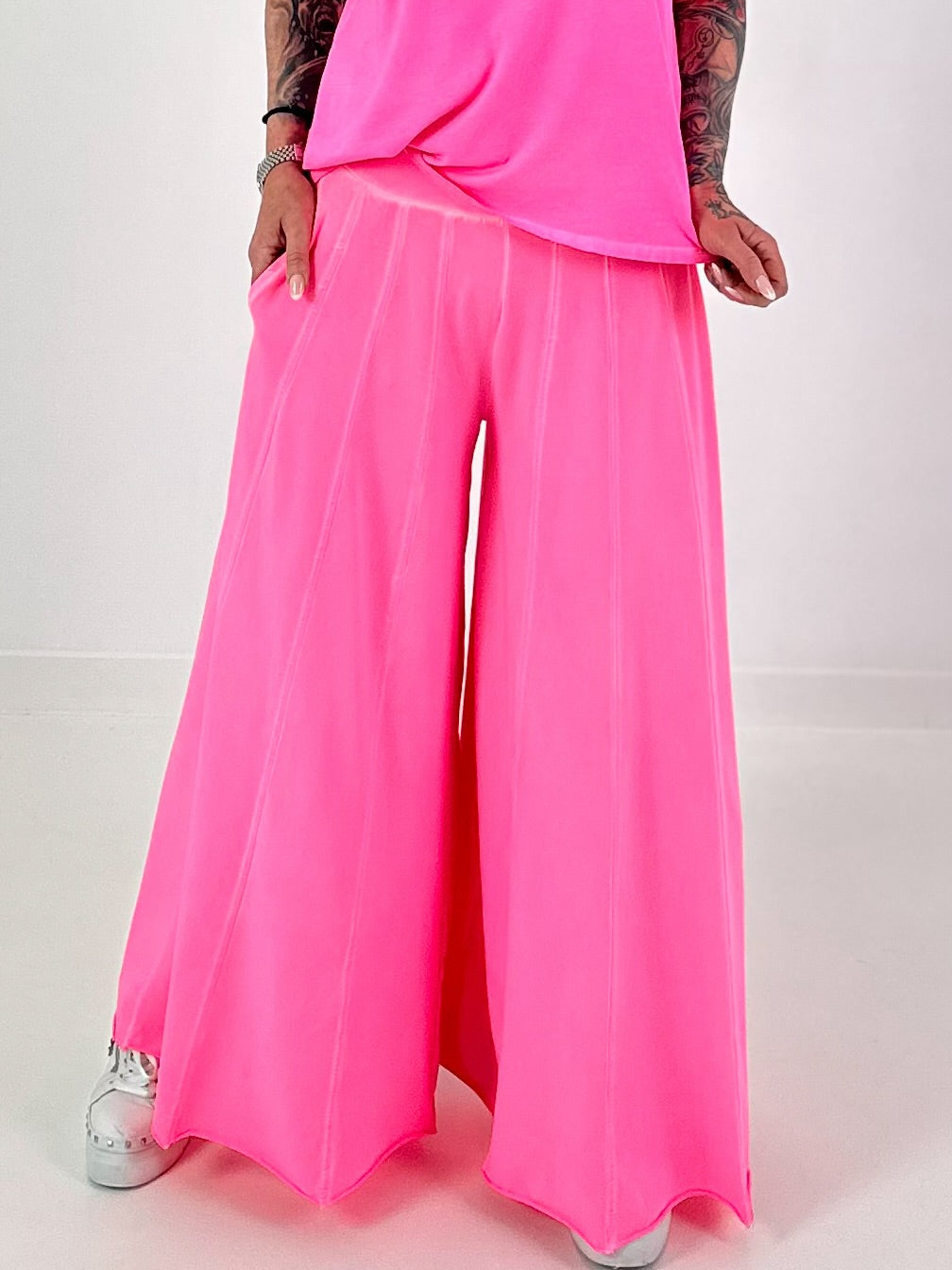 Sweat Palazzo Pants - neon pink