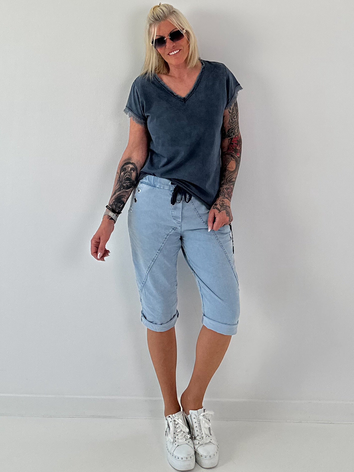 Frayed hem t-shirt - dark blue
