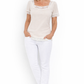 T-Shirt mit Spitzendetails - beige