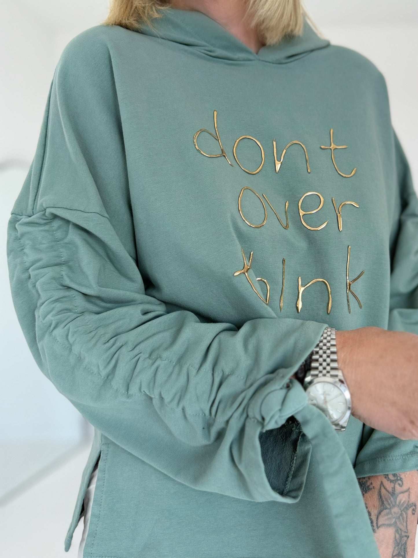Hoodie Don´t Overthink - Salbei