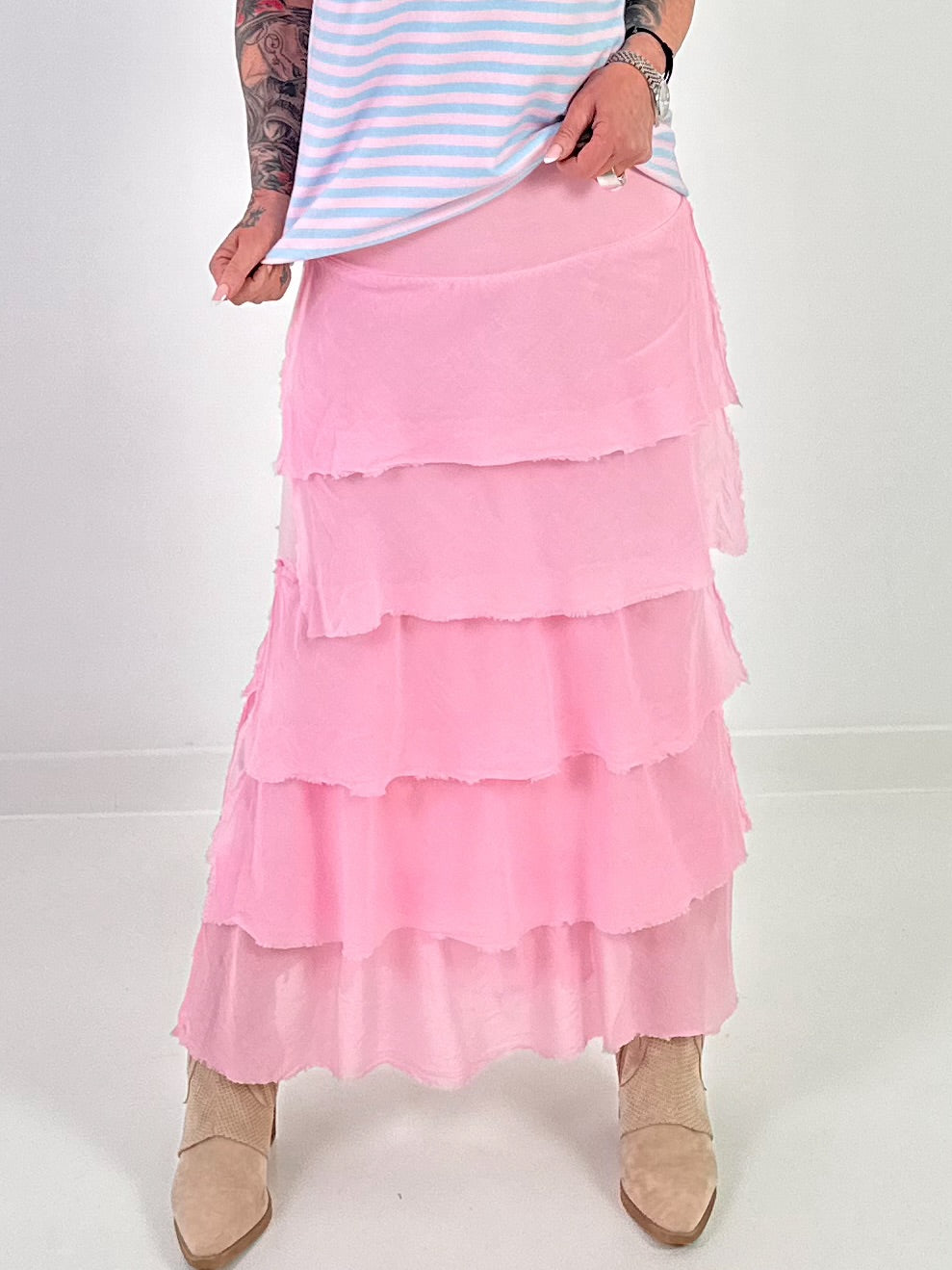 Long ruffled skirt - pink