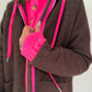 Mantel in Teddy-Curl-Optik und Neon-Akzenten - mokka