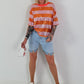 Pailletten Shirt mit Streifen - rosa-orange