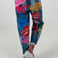 Jeanshose mit Statement Printmix - blau-mehrfarbig