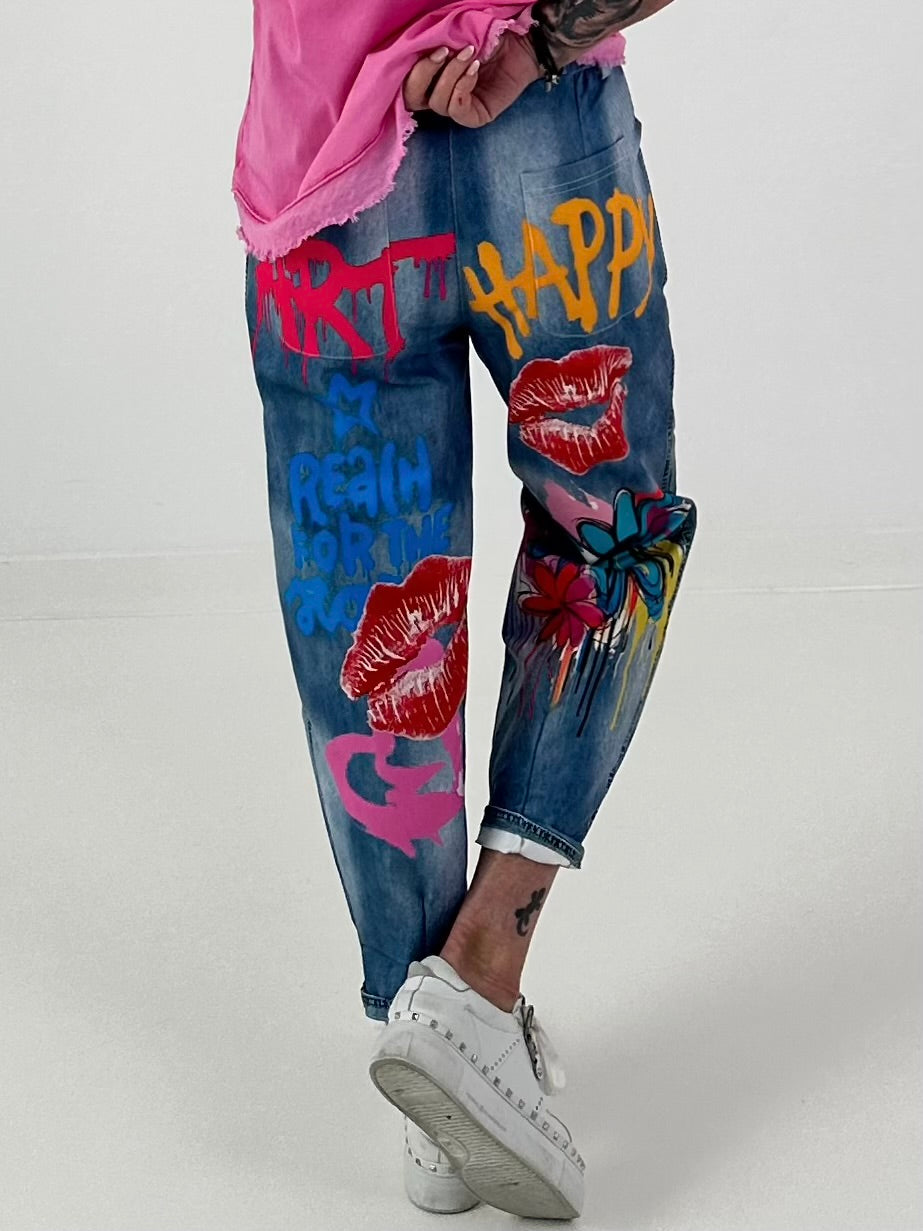 Jeanshose mit Statement Printmix - blau-mehrfarbig