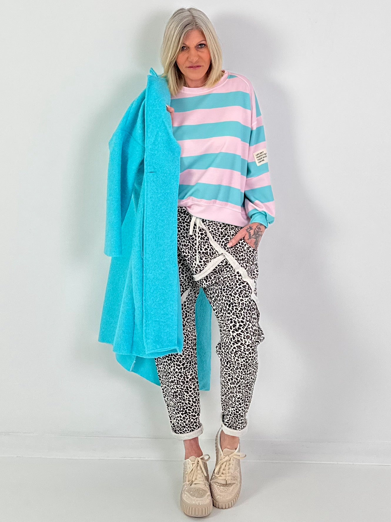 Sweater mit Streifen - rosa-türkis