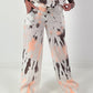 Batik Leinen Hose mit weitem Bein - weiss-neonorange-dunkelbraun