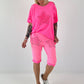T-Shirt mit Häkelstern-Nieten-Cut-Outs - neonpink