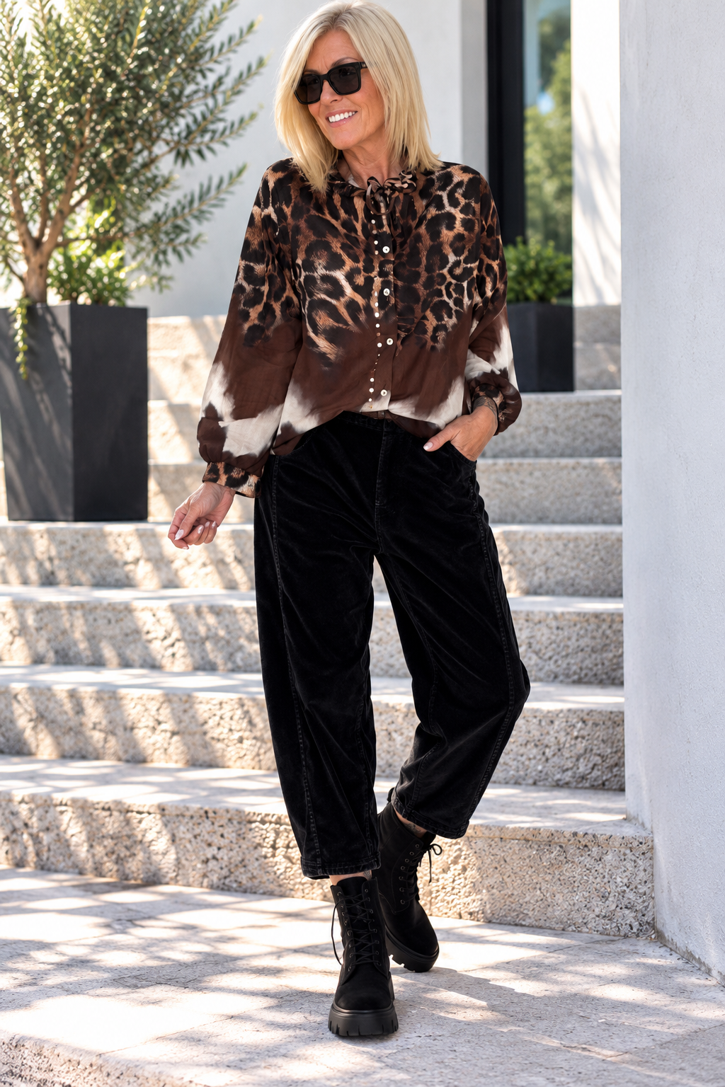 Bluse im Animal Print - leo-mehrfarbig