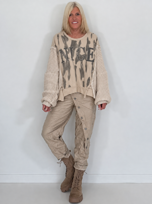 Sweater Nice mit Strickeinsätzen - beige