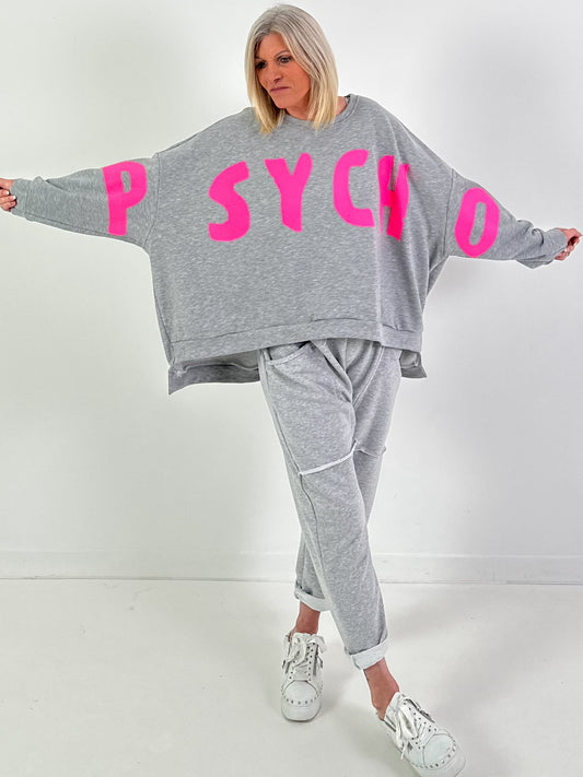 Oversized Sweatshirt Modell "Psycho" - grau-pink