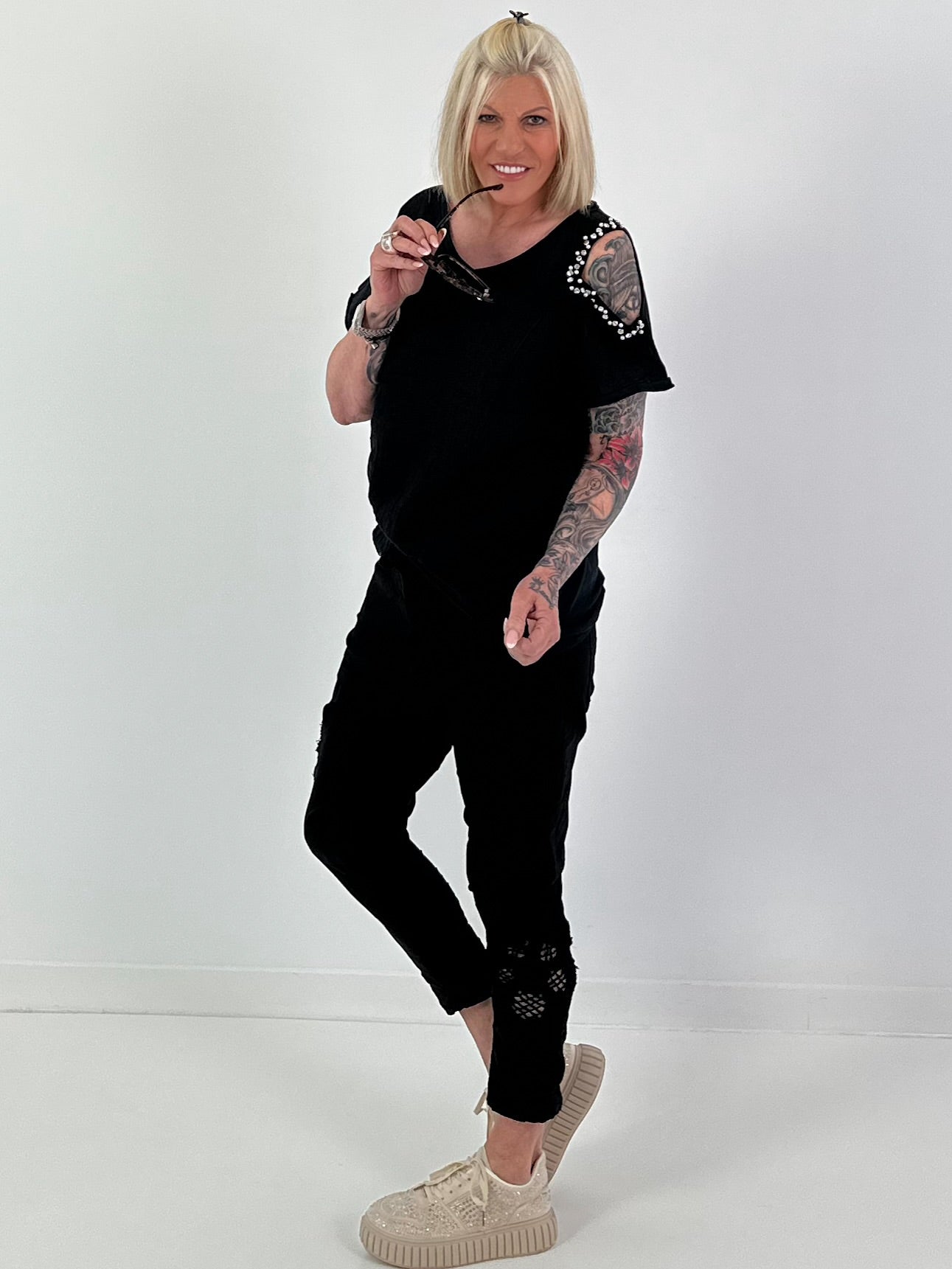Linen Cut-Out Shirt - Black