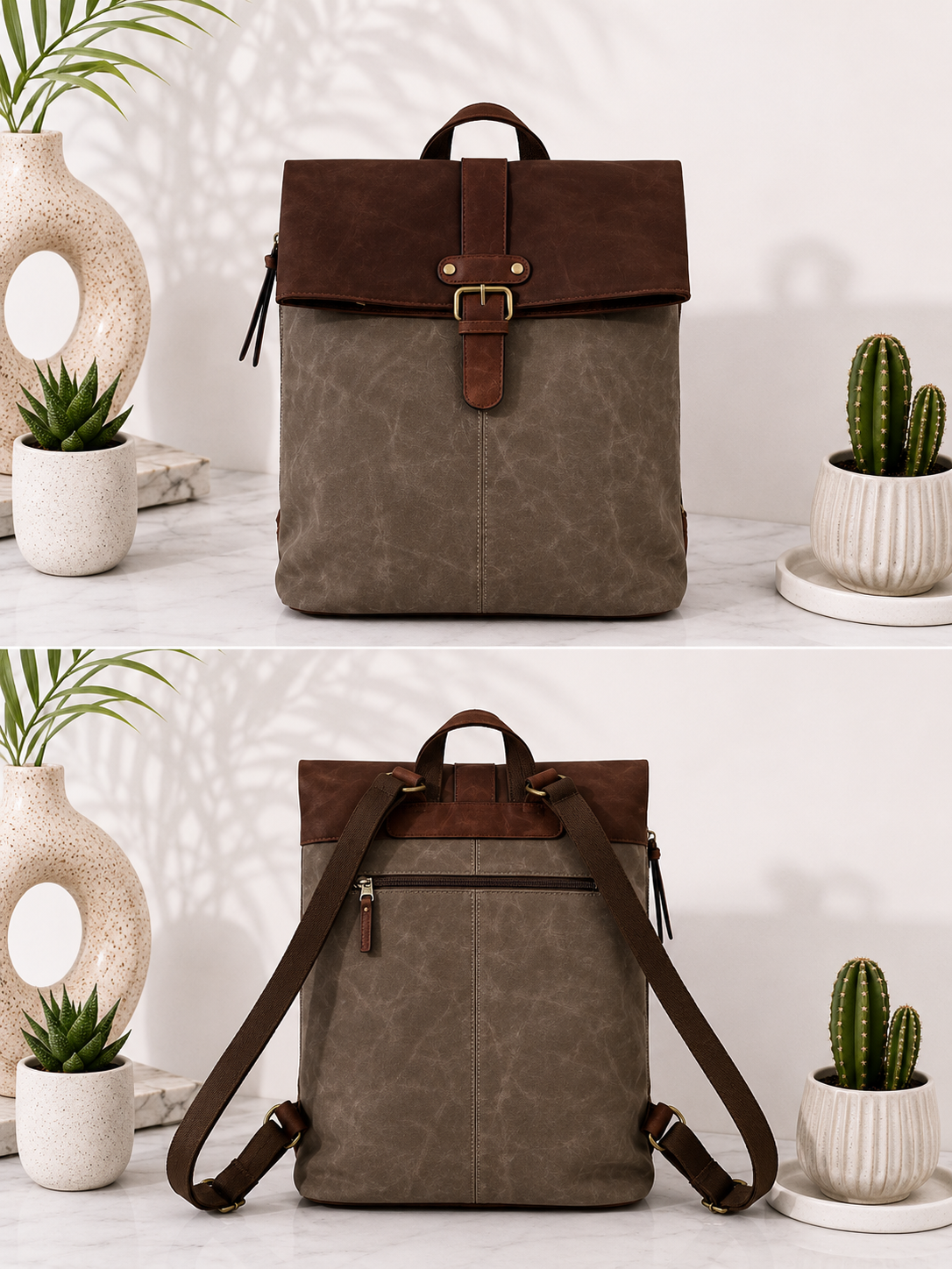 Backpack in vintage leather look - Soil - coffee
