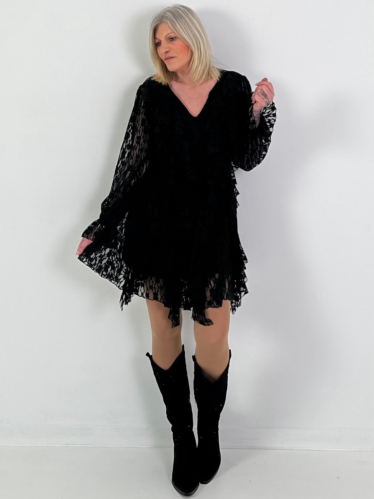 Kleid/Tunika aus Spitze - schwarz