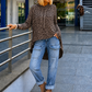 Lässiger Leo Long Hoodie mit Daumenloch  - mokka