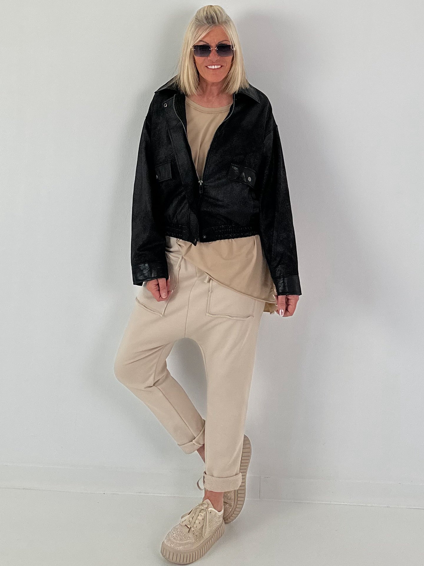 Vintage Blouson in leather look - black