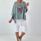Oversized Shirt mit Cut Outs und Skull -  salbei