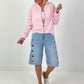 Bomber jacket with ruched sleeve - pink