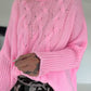 Pullover mit Stulpenärmeln und Zopfmuster - rosa