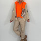 Oversized Grobstrick-Hoodie mit Sweat-Einsatz  - neonorange-beige ( lieferbar ab ca. 27.09.26)