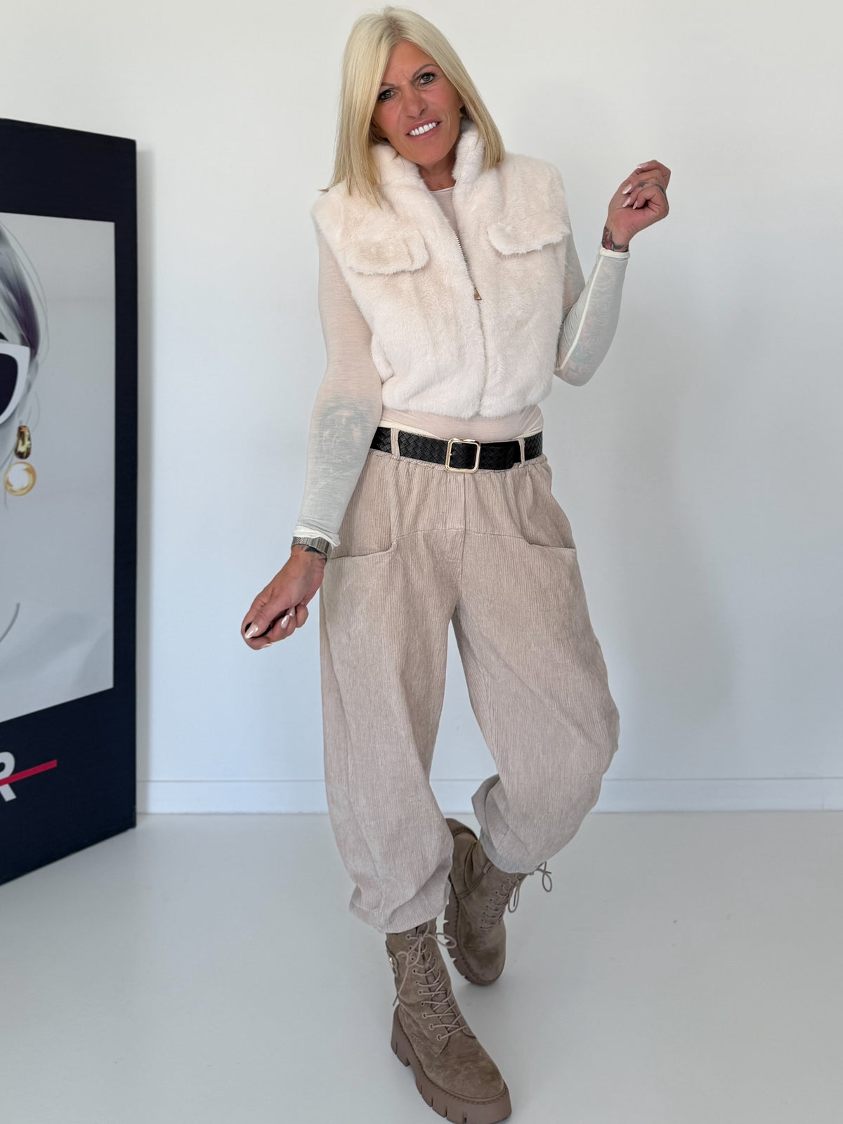 Gilet in behaaglijke bontlook - ecru